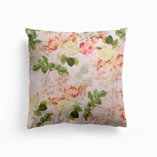 Vintage Summer Redouté Rose Blossoms Garden Cushion