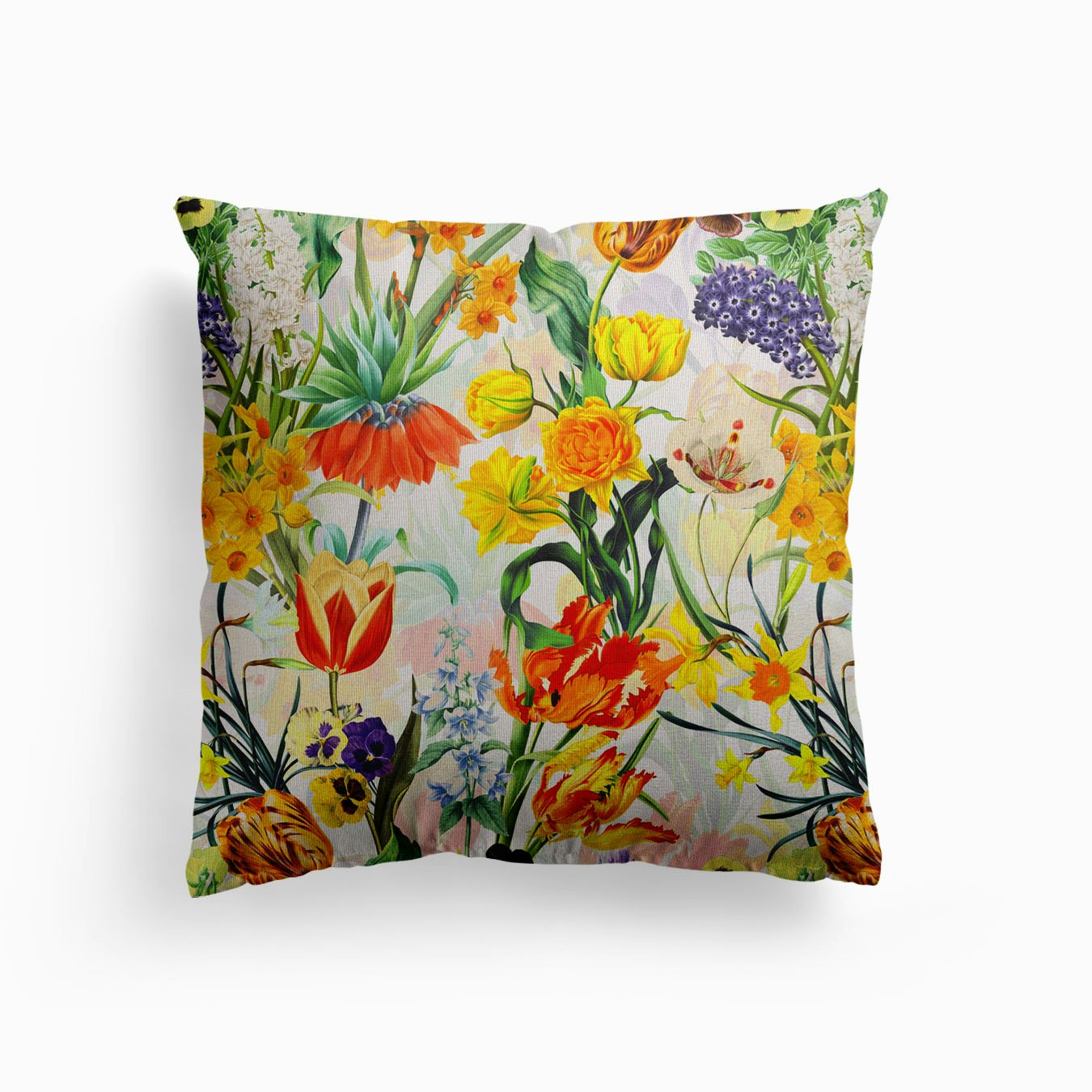 Colorful Vintage Watercolor Springflowers Garden Canvas Kissen