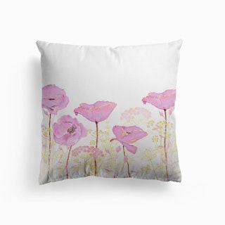 Pink Watercolor Poppy Meadow Cushion