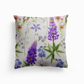 Nordic Watercolor Wildflowers Meadow Canvas Cushion