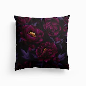 Mystical Gothic Dark Peonies Canvas Cushion