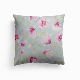 Watercolor Purple Magnolia Flowers Canvas Cushion