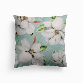 White Magnelia Blossoms Canvas Cushion