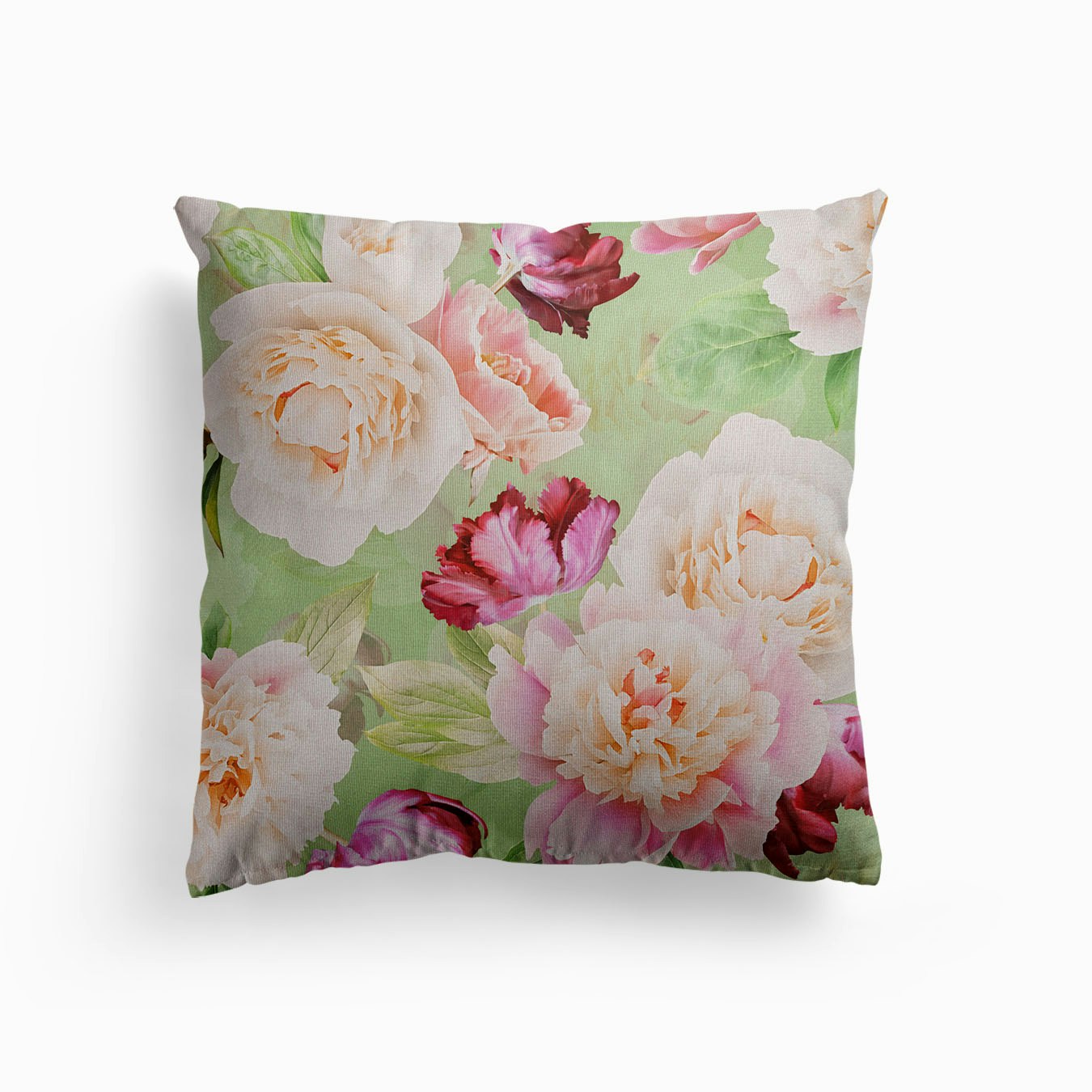 Real Pastel Roses And Peonies Canvas Cushion by UtART