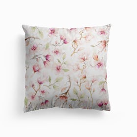 Blush Spring Magnolia Flowers Pattern Cushion