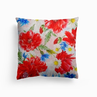 Midsummer Poppies And Cornflowers Meadow Canvas Cushion