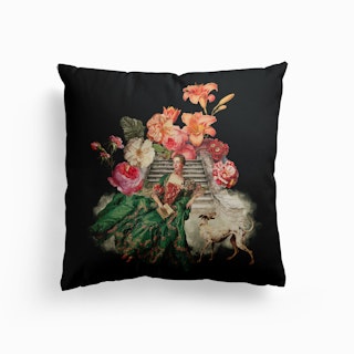 Marie Antoinette Sitting On Stairs With Dog And Flowers Canvas Cushion