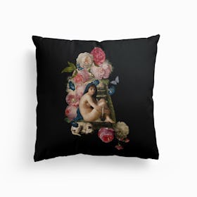 Antique Naked Venus With Dog And Flowers Canvas Cushion