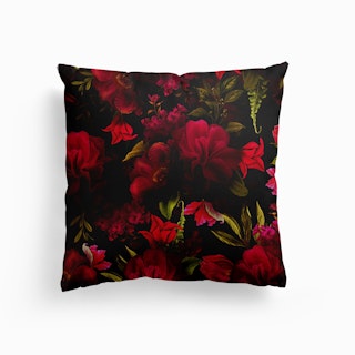 Dark Red Vintage Roses Canvas Cushion