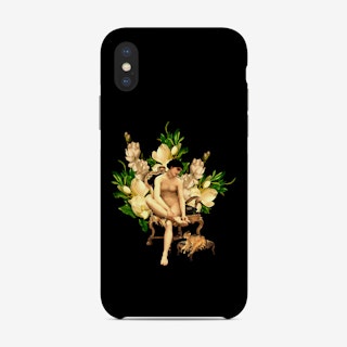 Vintage Naked Girl Sitting In Armchair With Dog And Magnolia Flowers Phone Case