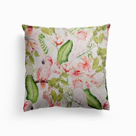 Bohemian Pastel Flower And Parrot Jungle Canvas Cushion