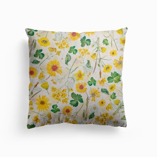 Scandinavian Midsummer Yellow Wildflowers Meadow Canvas Cushion