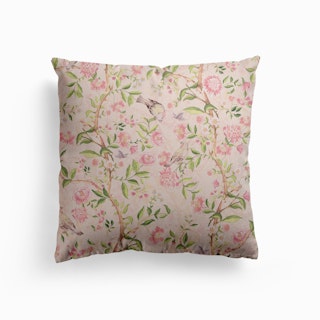 Pastel Blush Antique Chinoiserie With Birds And Flowers Canvas Cushion