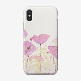 Pink Watercolor Poppy Meadow Phone Case
