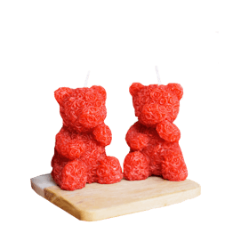 Teddy Bear Red Rose Bear Candle - Set of 2