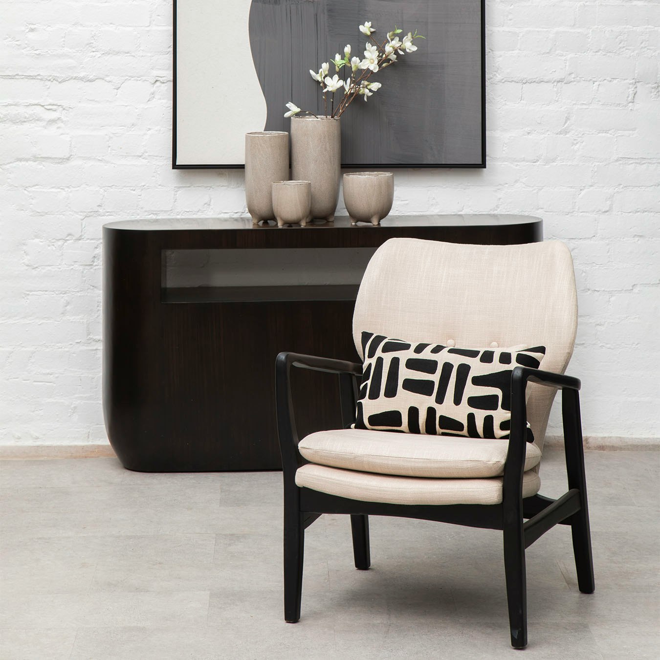 Bosie Ozella Cushion - Natural / Black by Fifty Five South