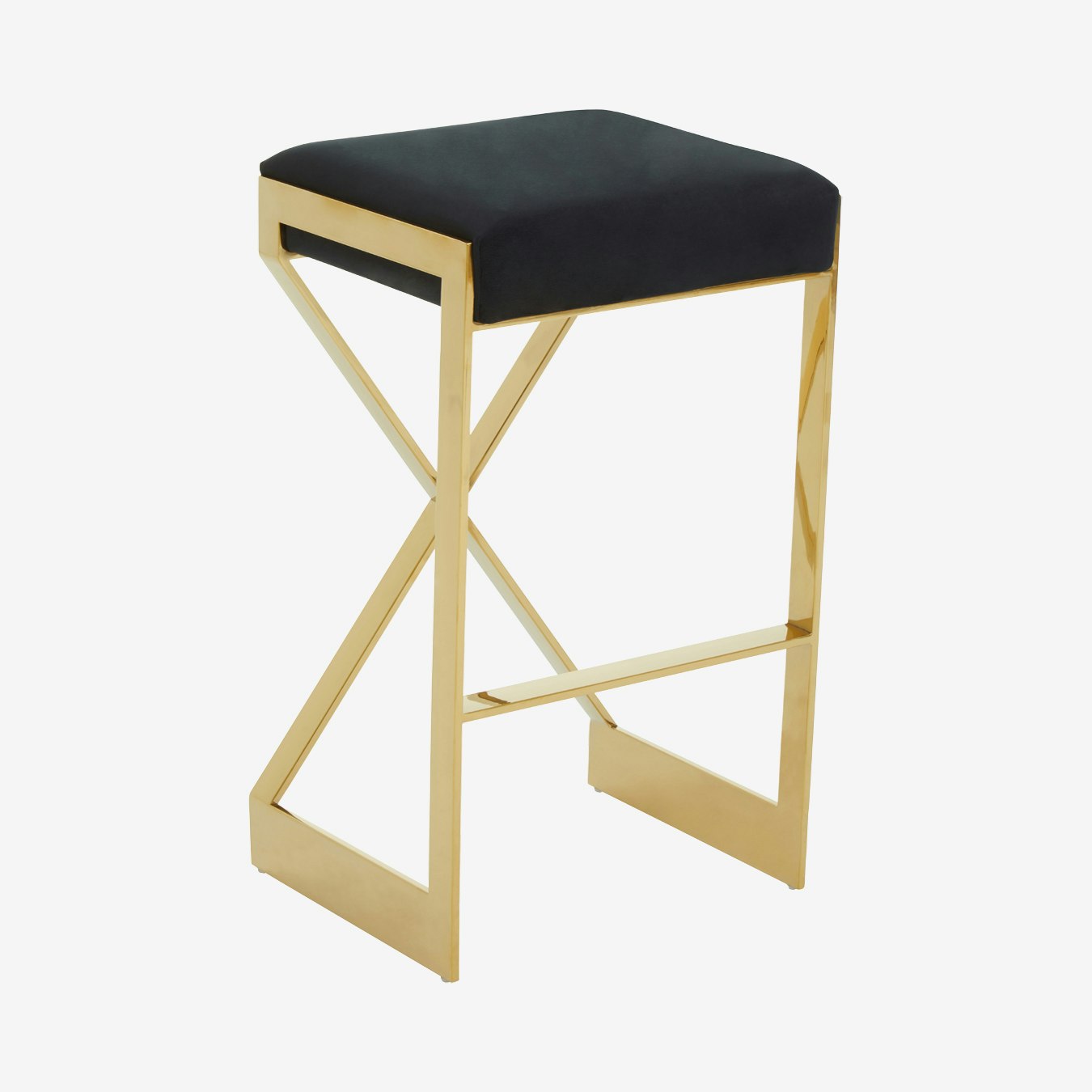 Azalea X-shaped Velvet Bar Stool - Black / Gold by Fifty Five South