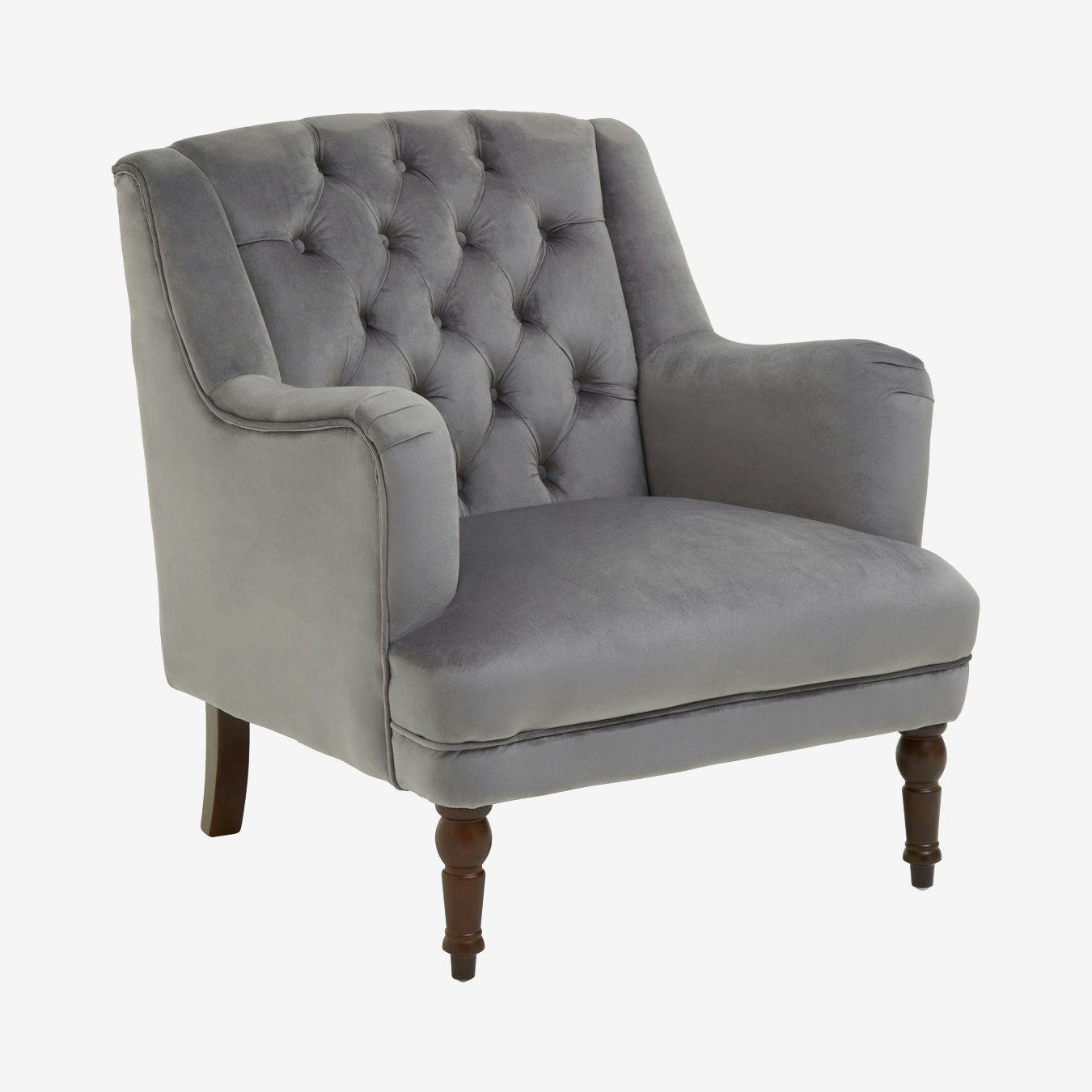 Lily Velvet Chesterfield Det Armchair - Grey by Fifty Five South