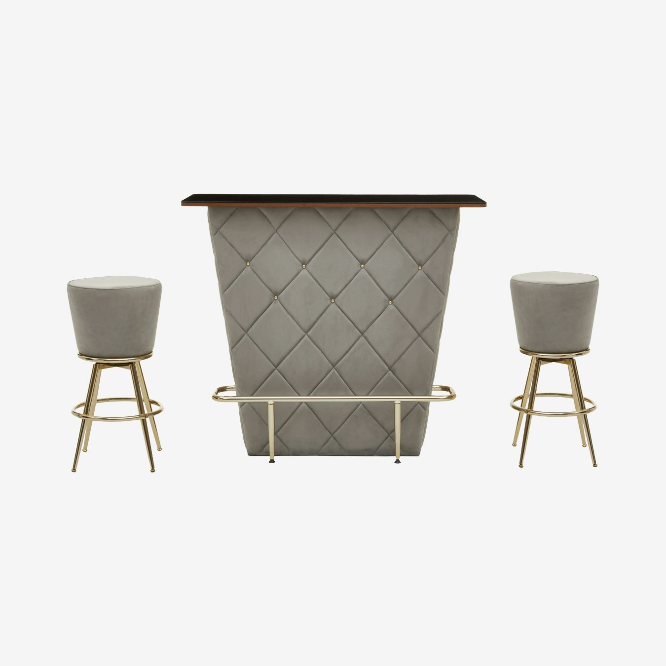 Presley Velvet Bar Set - Grey / Champagne Gold - Set of 3 by Fifty Five South