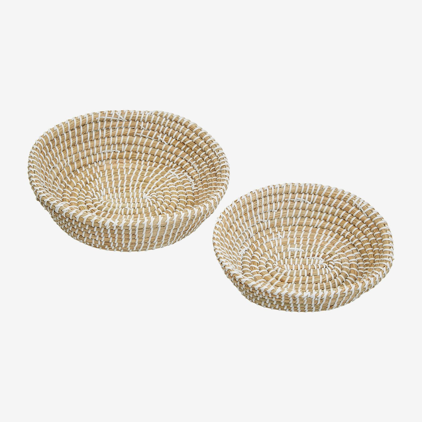 Oval Straw Baskets - Natural / White - Set of 2 by Fifty Five South