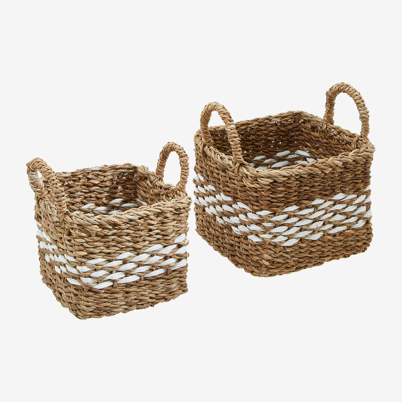 Square Seagrass Baskets - Natural / White - Set of 2 by Fifty Five South