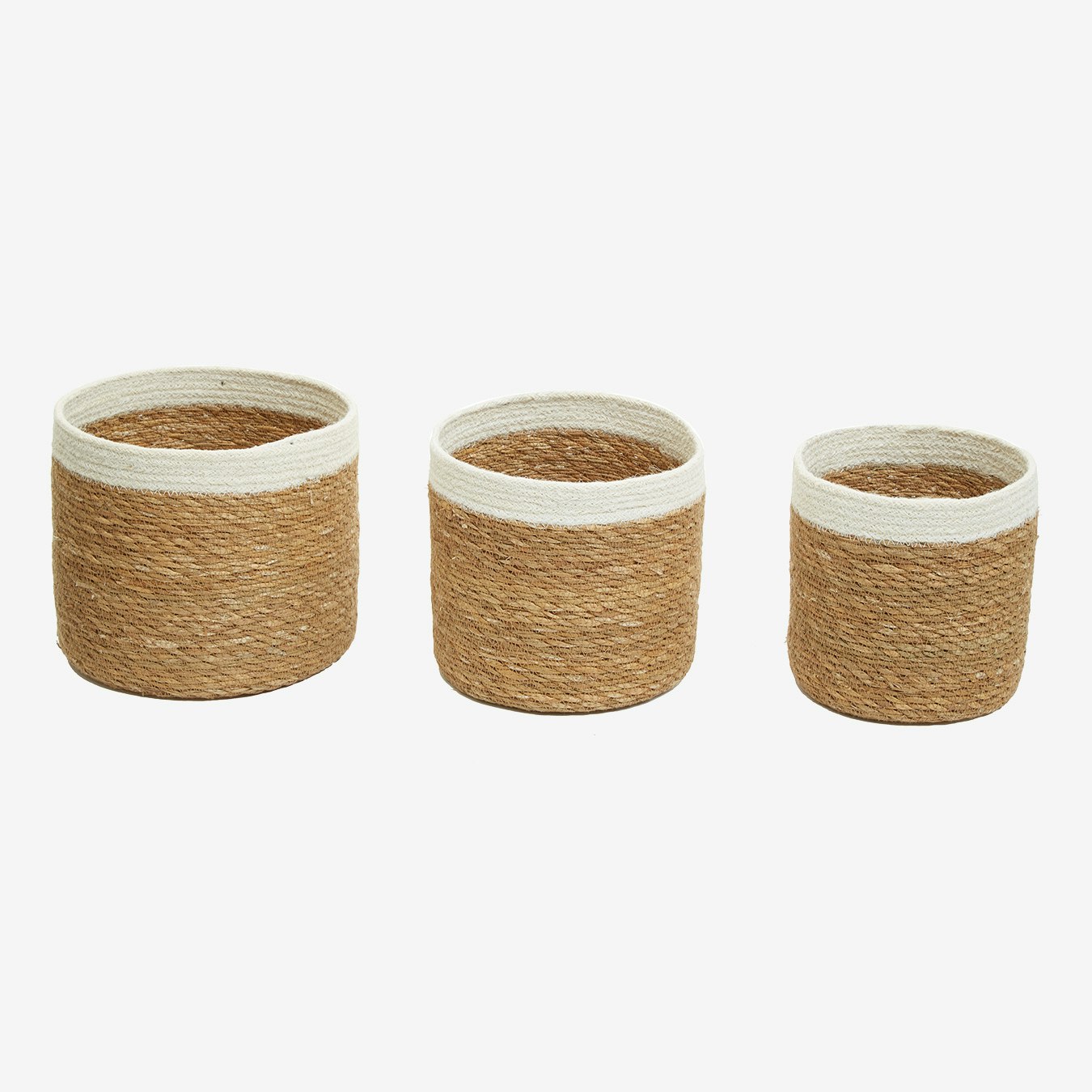 Round Seagrass Baskets - Natural / White - Set of 3 by Fifty Five South