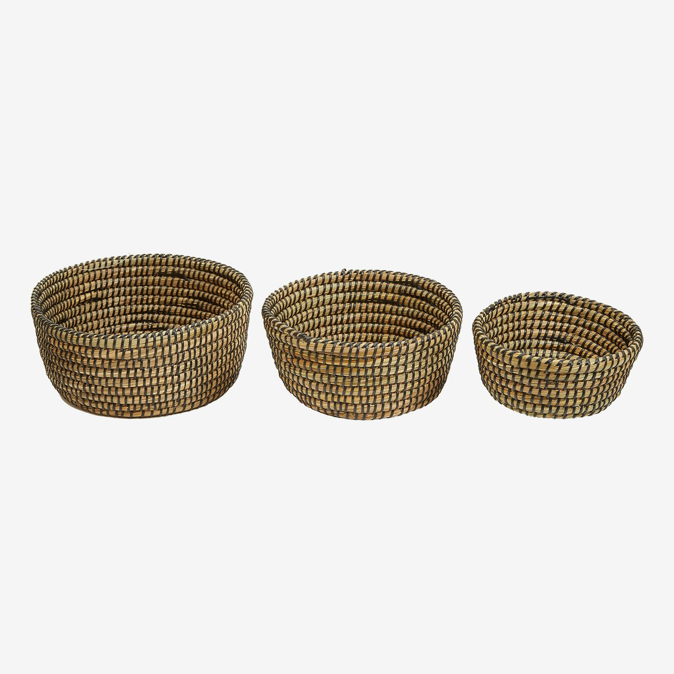 Round Straw Baskets - Natural / Black - Set of 3 by Fifty Five South