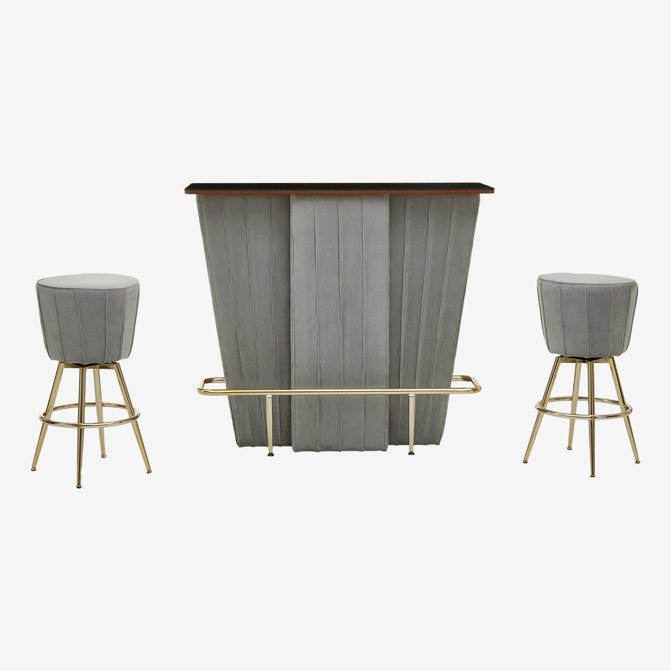 Sinatra Velvet Bar Set - Grey / Champagne Gold - Set of 3 by Fifty Five South