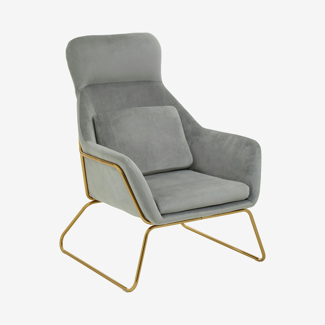 Stockholm Sled Base Velvet Lounge Chair - Grey / Gold by Fifty Five South