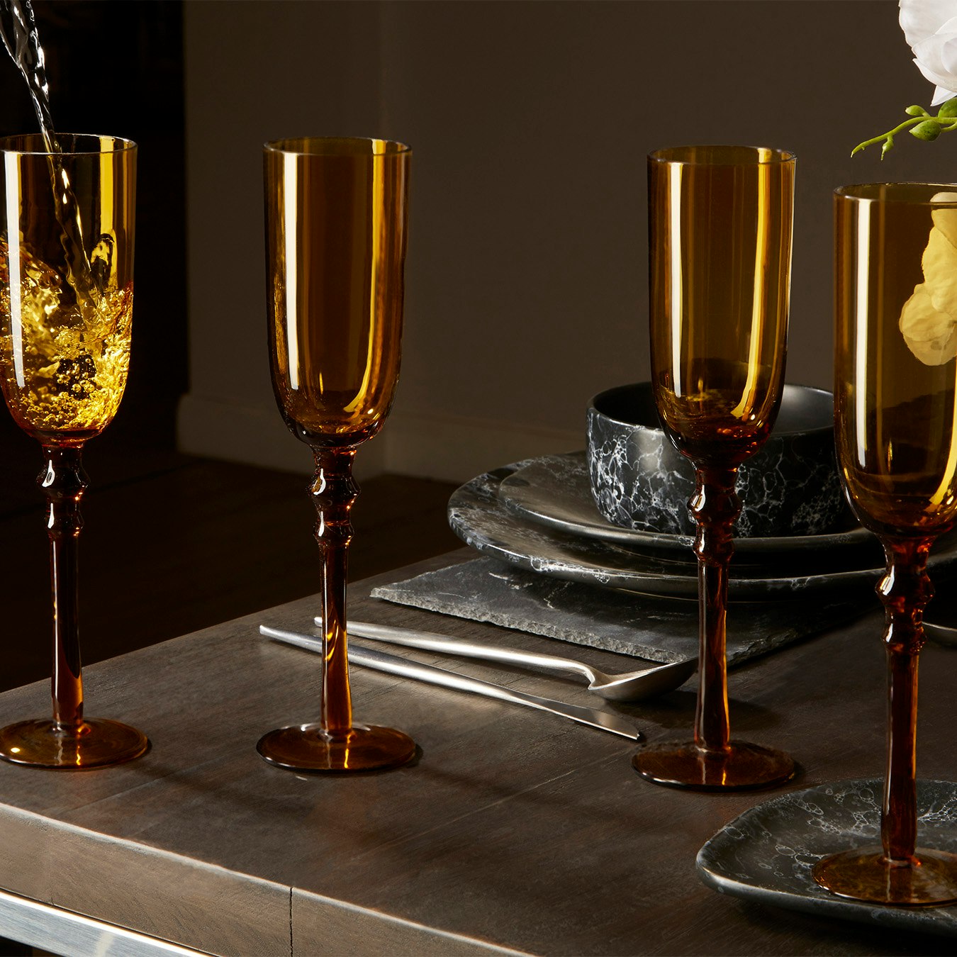 Tessa Champagne Glasses - Smoke Amber - Set of 4 by Fifty Five South
