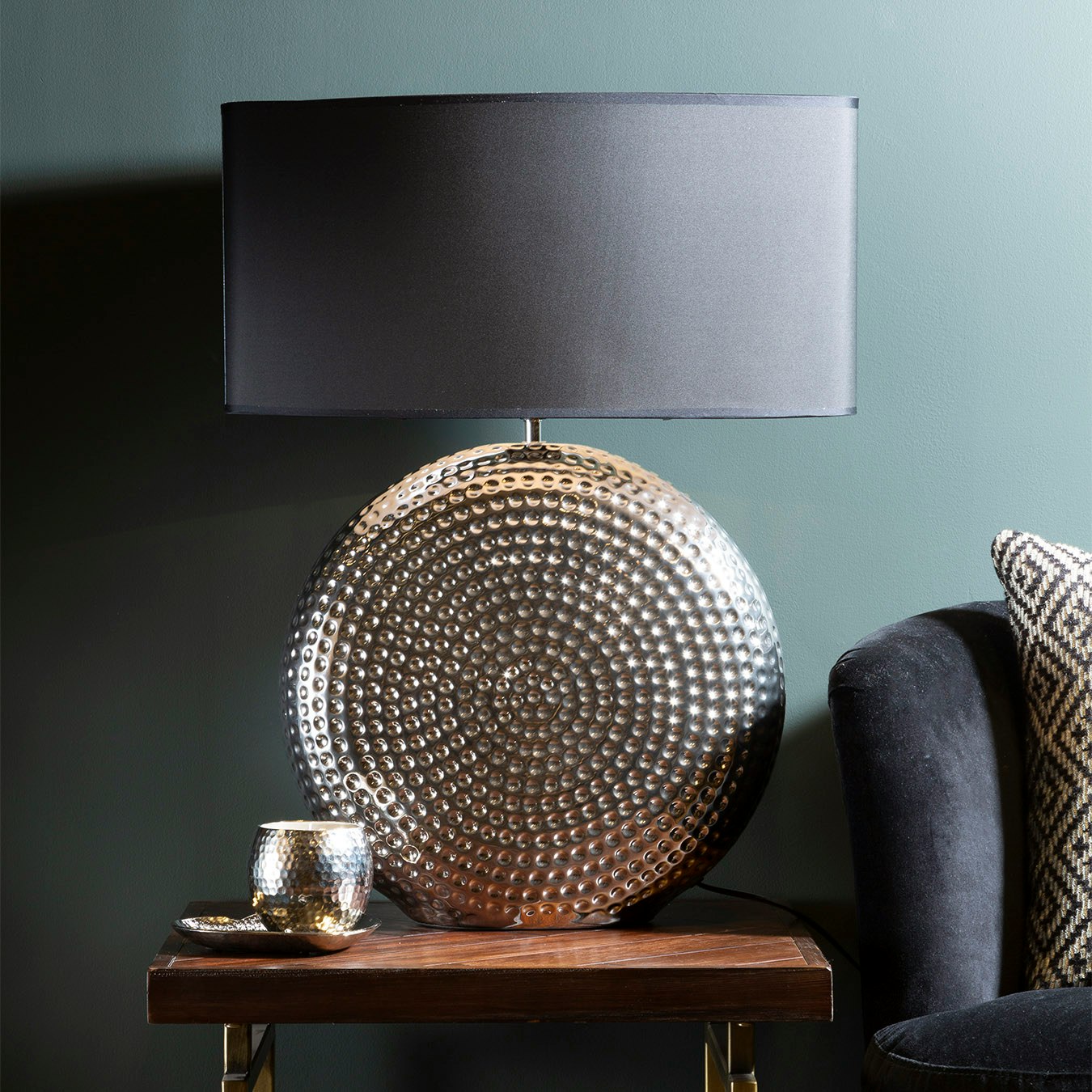 Table Lamp - Hammered Chrome by Fifty Five South