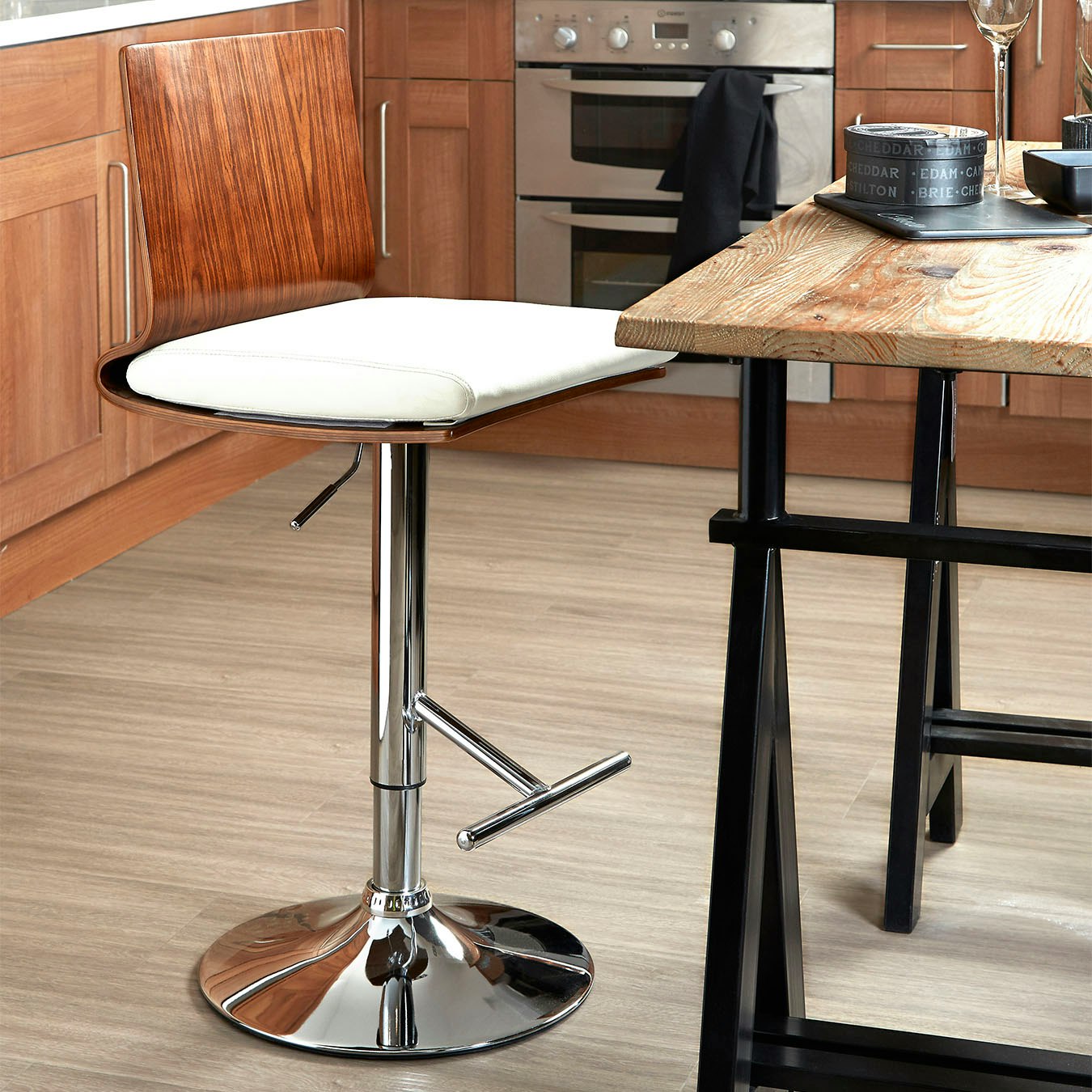 Bar Chair - White / Walnut by Fifty Five South