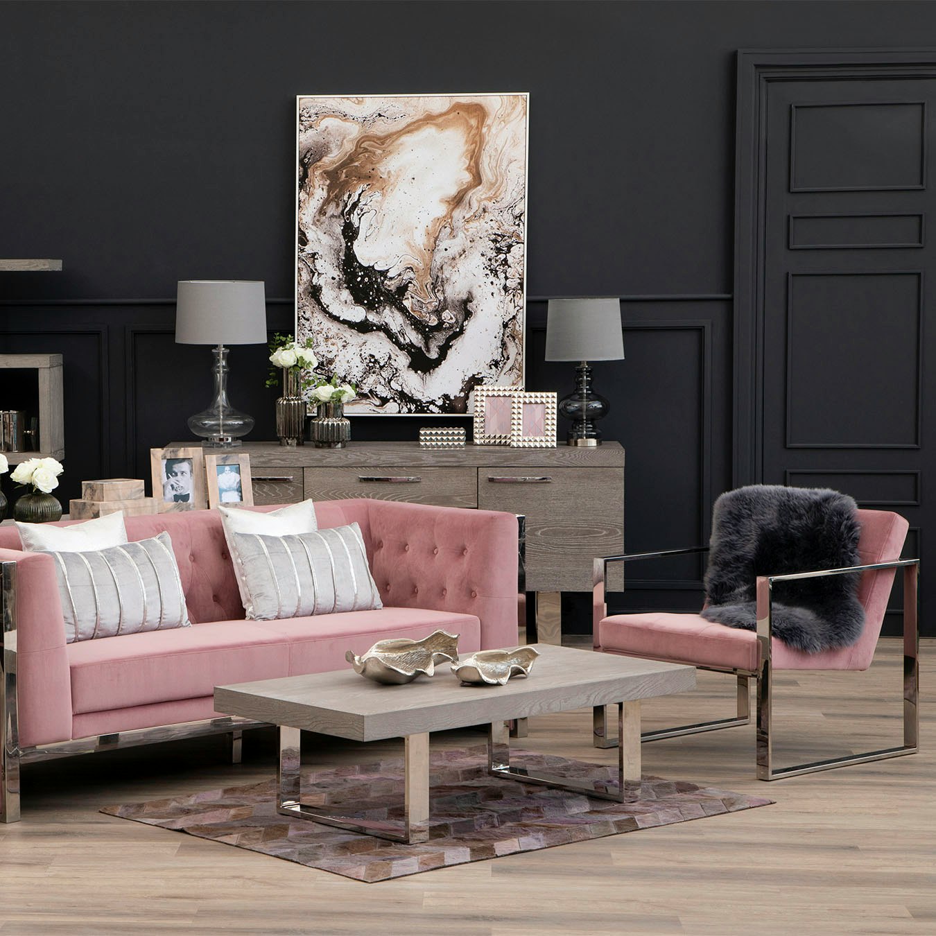 Vogue Cocktail Chair with Sled Base - Pink by Fifty Five South