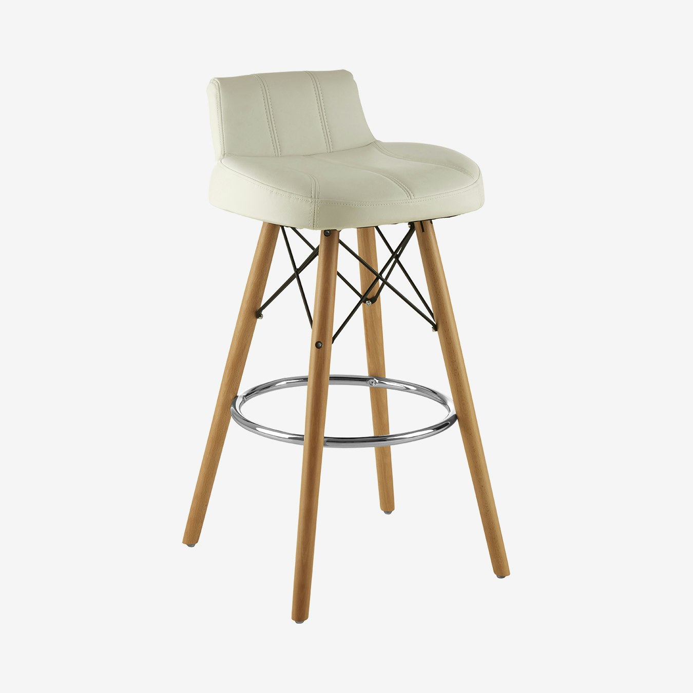 Stockholm Bar Stool with Stitched Pattern - White by Fifty Five South