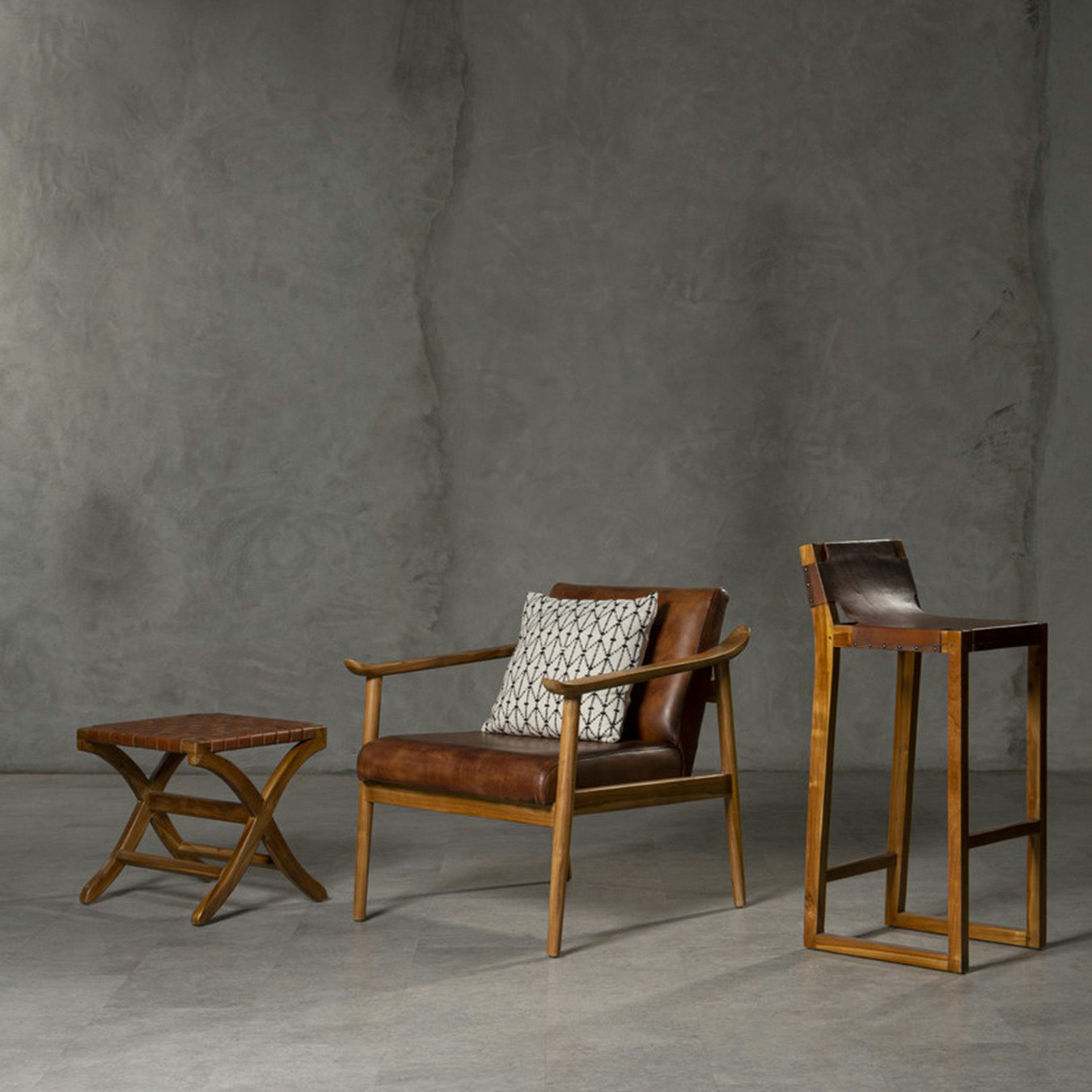 Kendari Chair - Brown - Cow Leather / Teak Wood by Fifty Five South