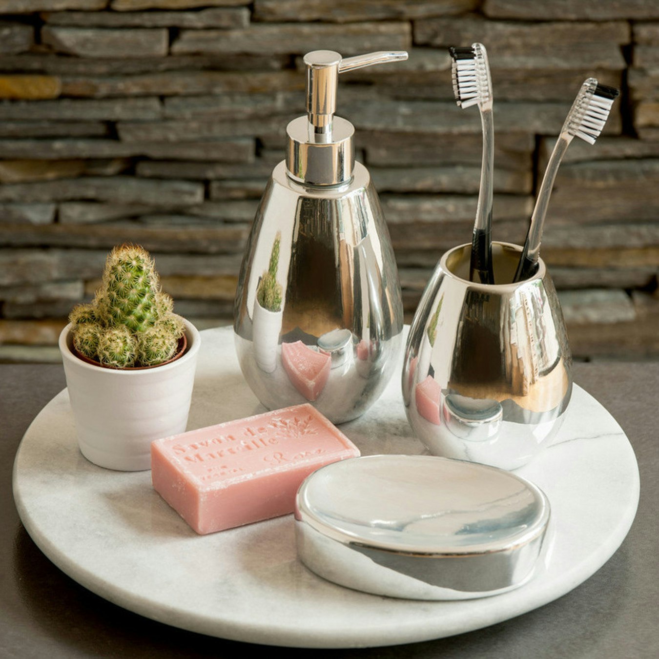 Magpie Bathroom Set - Silver - Set of 3 by Fifty Five South