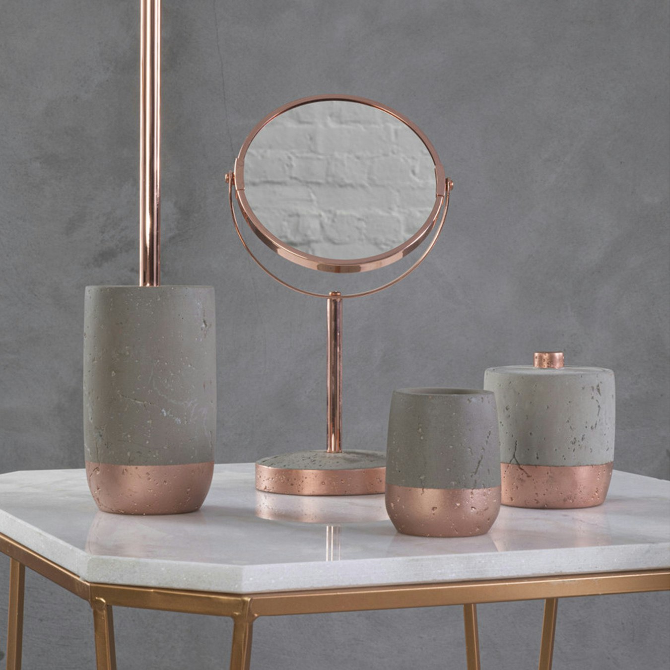 Neptune 2X Magnifying Round Mirror - Grey / Copper by Fifty Five South