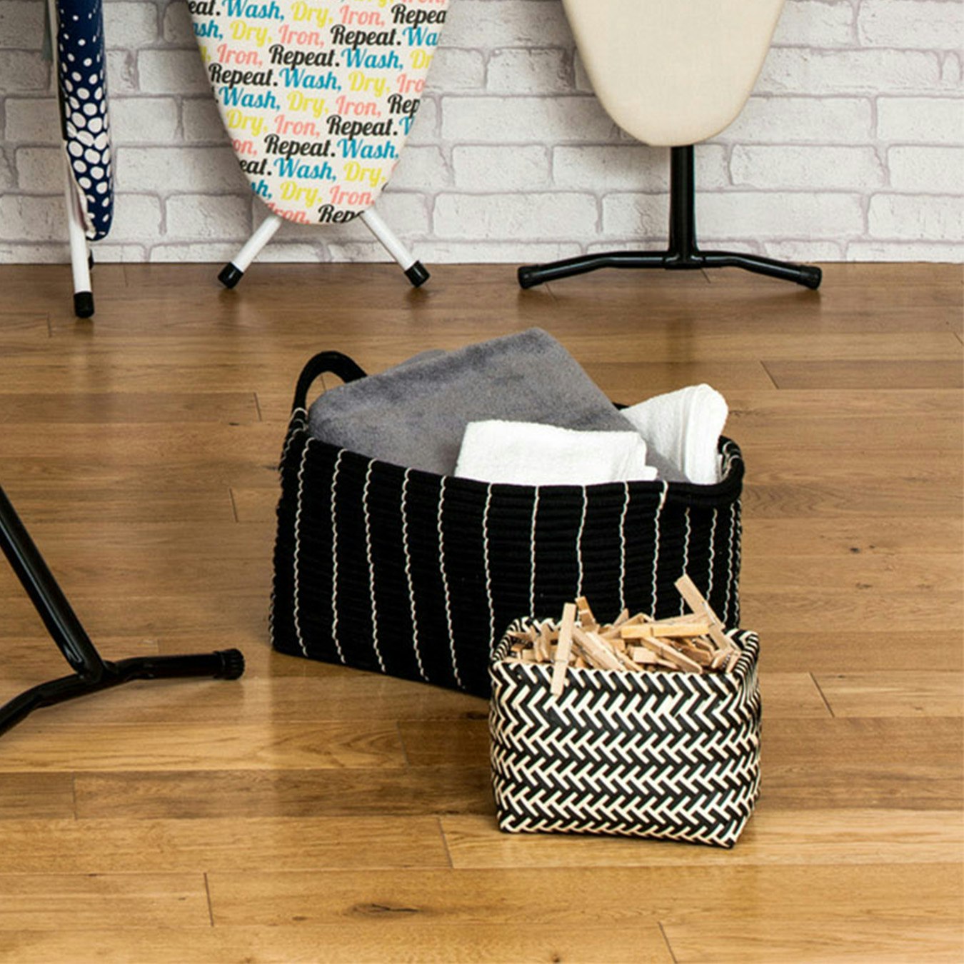 Woven Storage Baskets - Black / White - Set of 5 by Fifty Five South