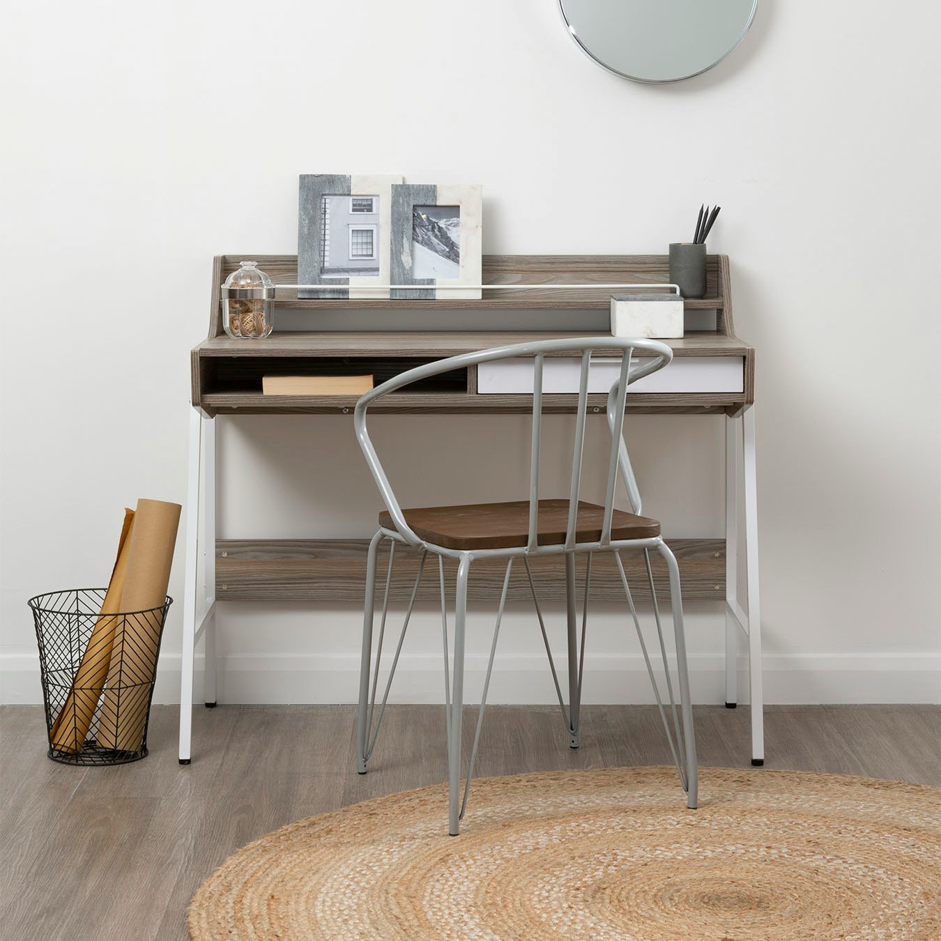 Bradbury Desk - Light Oak Veneer - Off-White / White by Fifty Five South