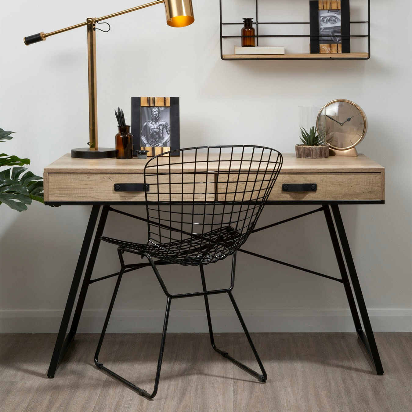 Bradbury 2 Drawer Desk - Light Oak - Black by Fifty Five South