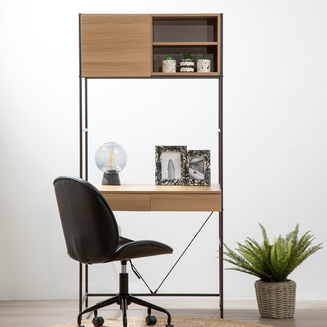 Bradbury Desk with Storage - Natural Oak - Dark Brown by Fifty Five South