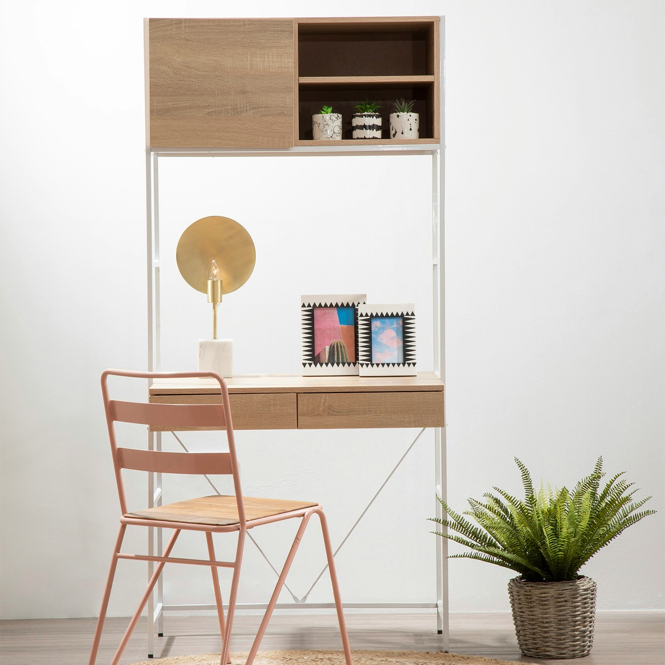 Bradbury Desk with Storage - Natural Oak - White by Fifty Five South