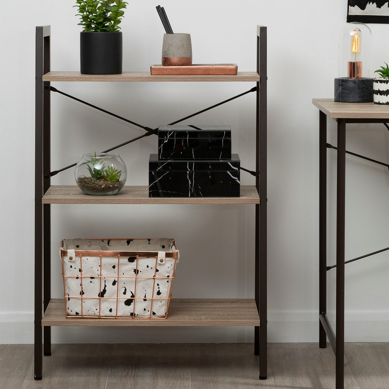 Bradbury 3 Tier Shelves - Grey Oak - Dark Brown by Fifty Five South