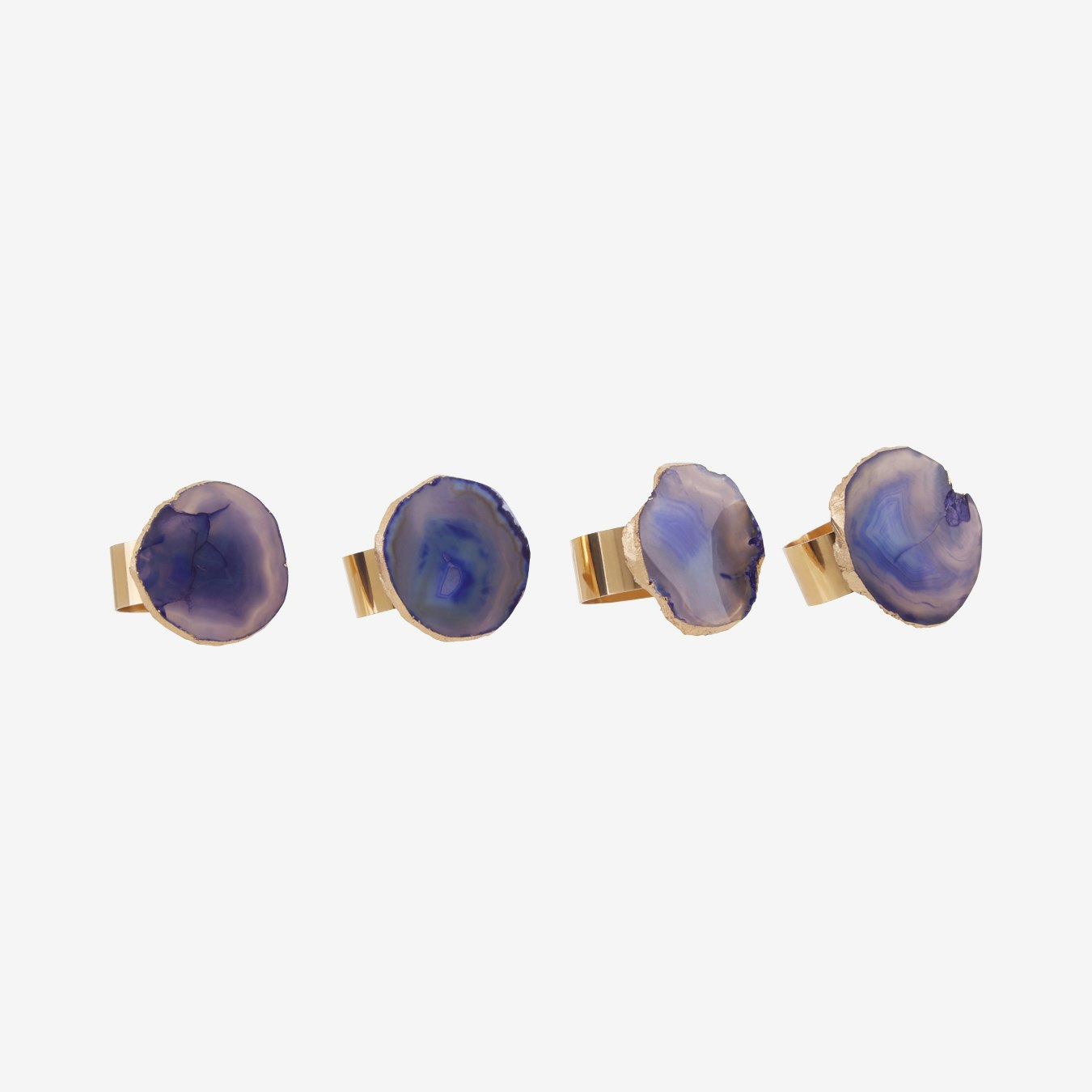 Agata Napkin Rings - Blue Agate and Gold - Set of 4 by Fifty Five South