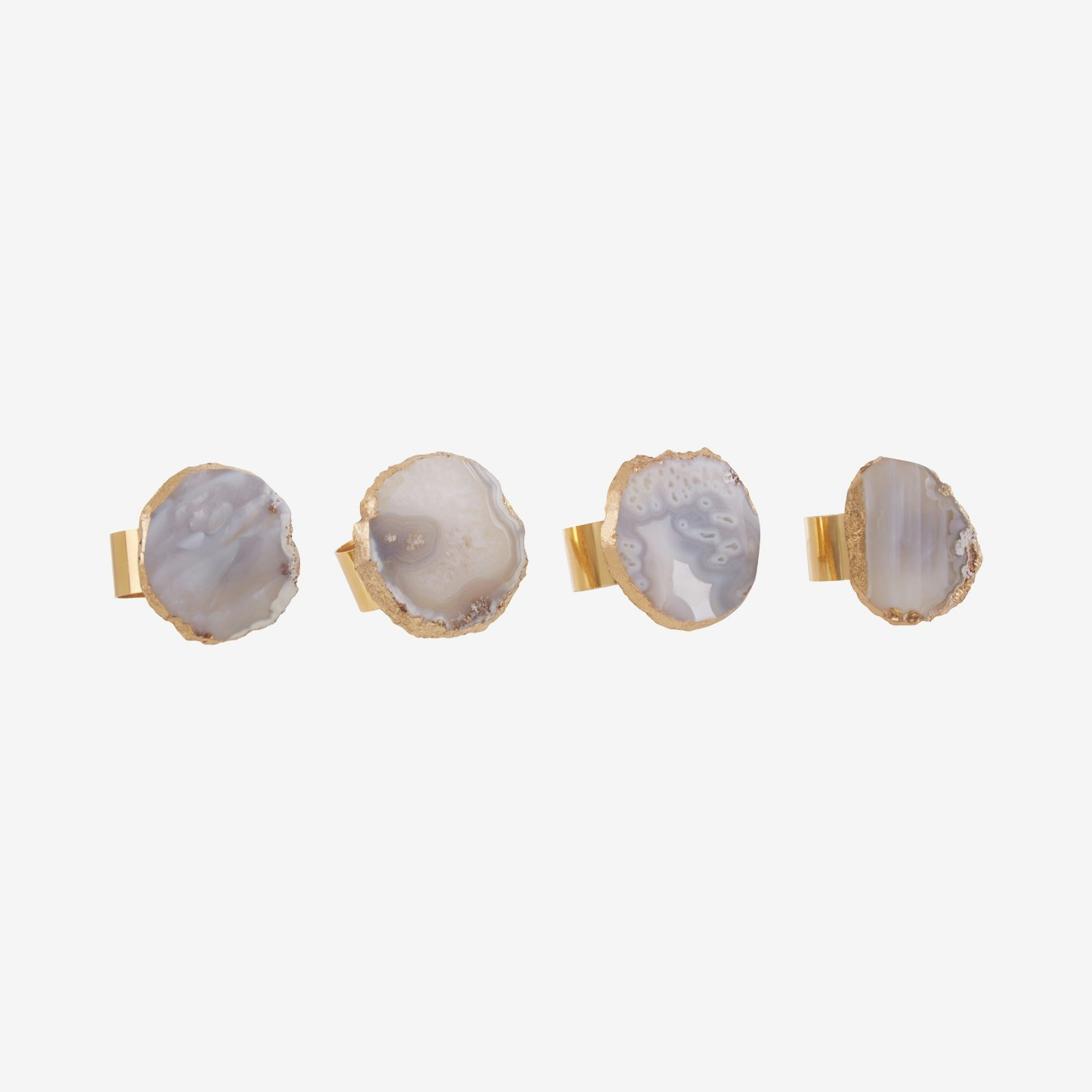 Agata Napkin Rings - Grey Agate and Gold - Set of 4 by Fifty Five South