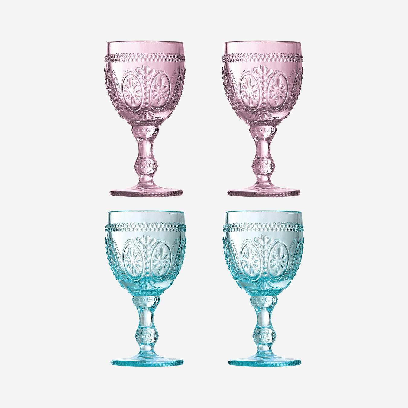 Fleur Wine Glasses - Pink / Blue - Set of 4 by Fifty Five South