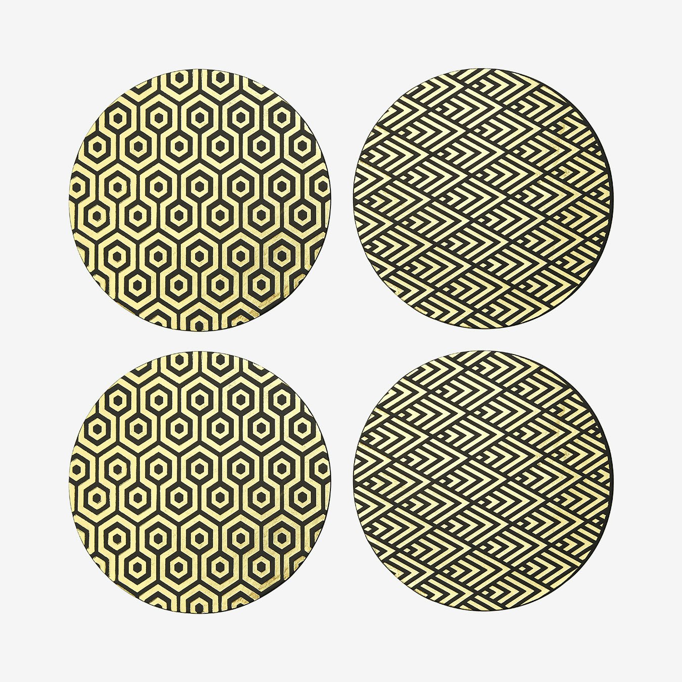 Geome Round Deco Placemats - Black / Gold - Set of 4 by Fifty Five South