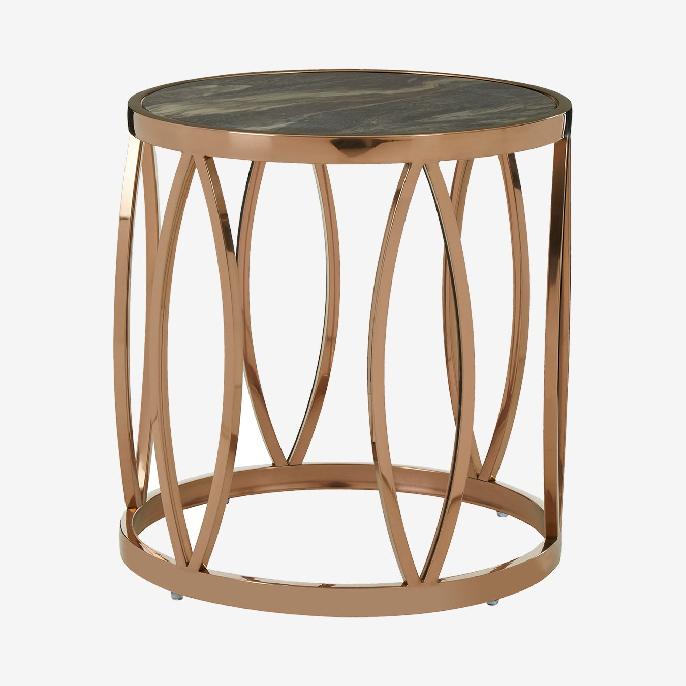 Tula Round Side Table - Rose Gold / Black - Stainless Steel / Faux Marble by Fifty Five South