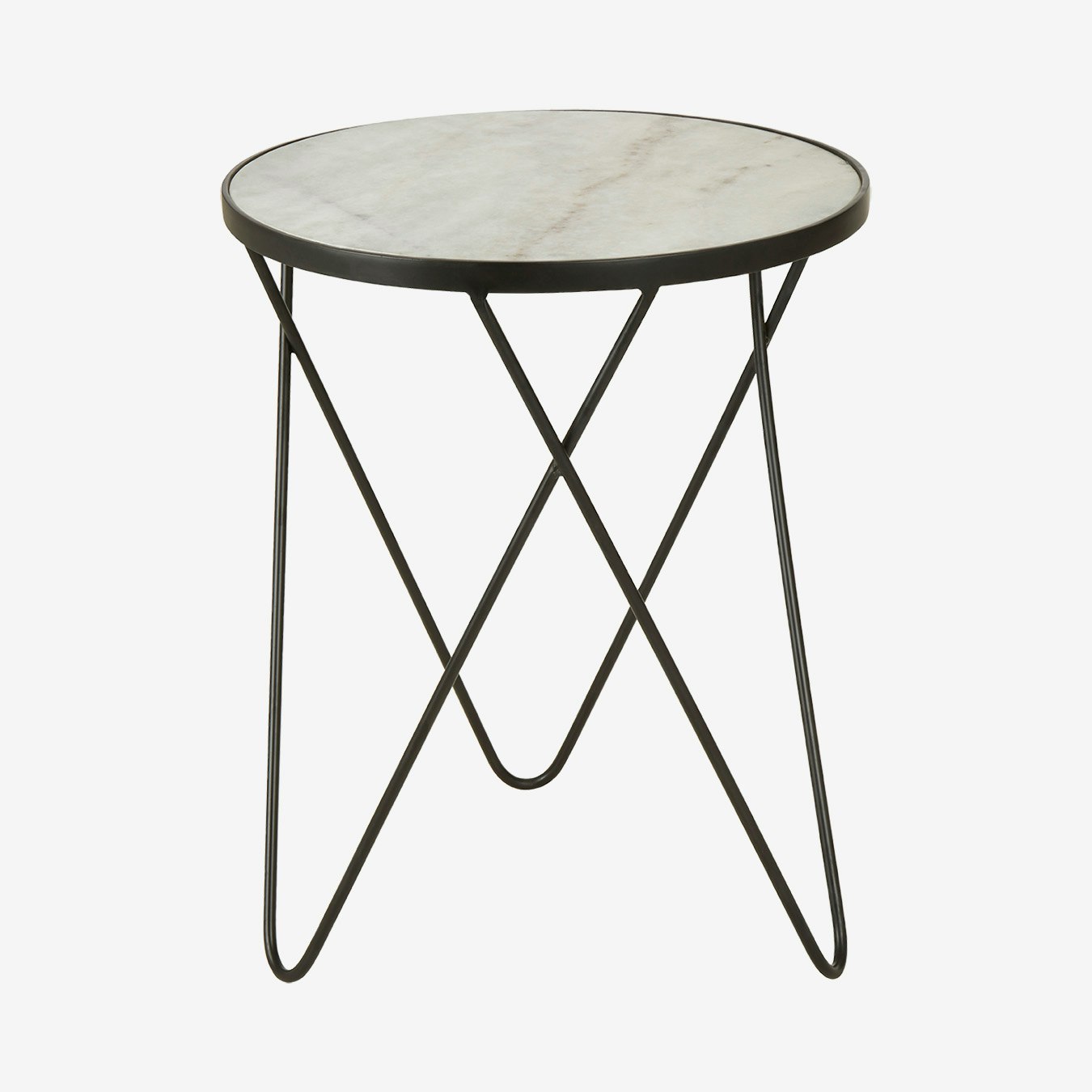 Rabia Round Side Table - White Marble / Black Powdered Iron by Fifty Five South