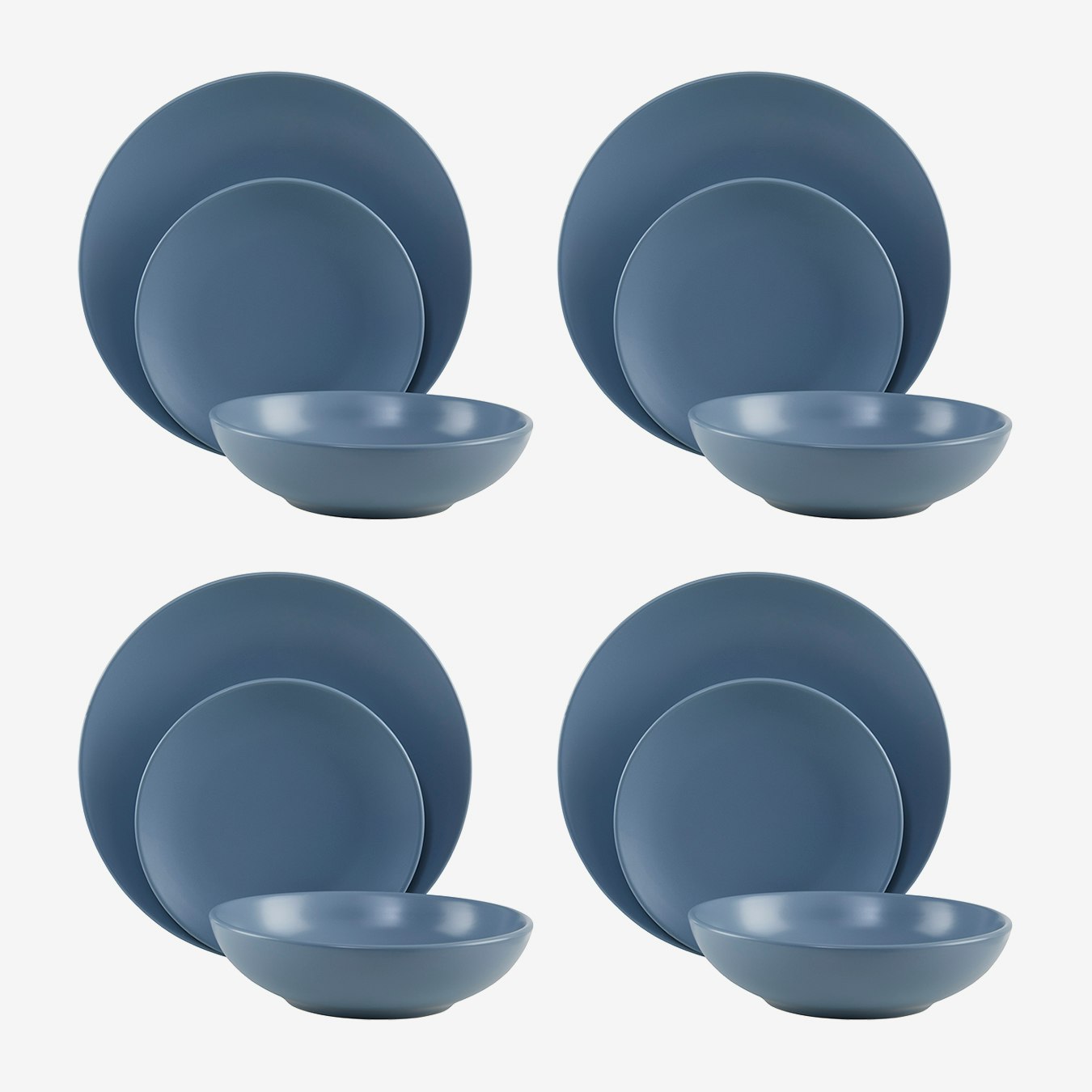Stoneware Dinner Set - Blue - 12-Piece Set by Fifty Five South